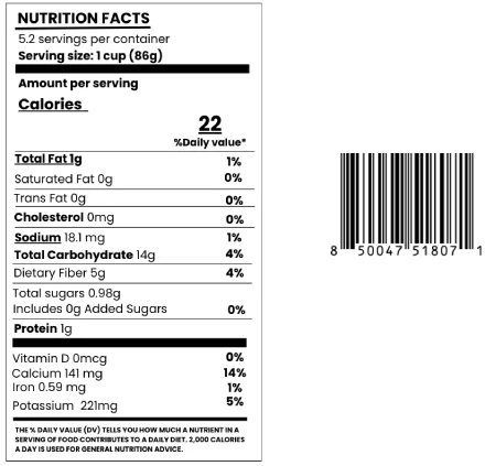 Nopalitos nutrition facts and barcode 