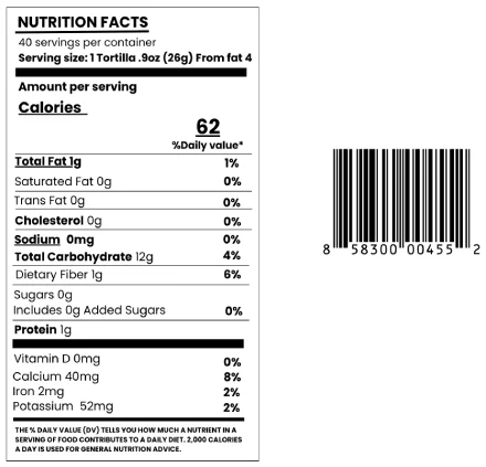 Stone ground yellow corn tortillas nutrition facts