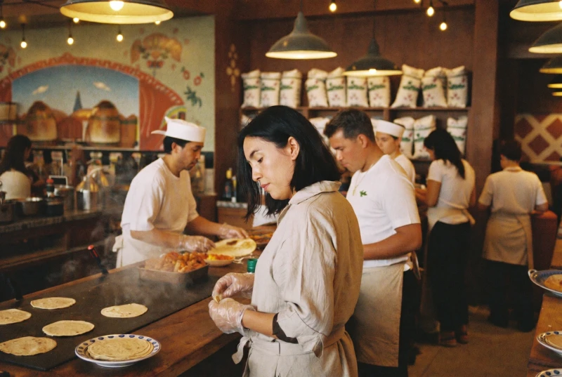 Traditional tortilla preparation in an authentic Mexican foodservice environment
