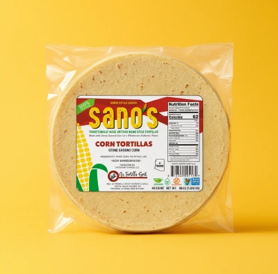 Packaged homemade gluten free white corn tortillas, 40 count