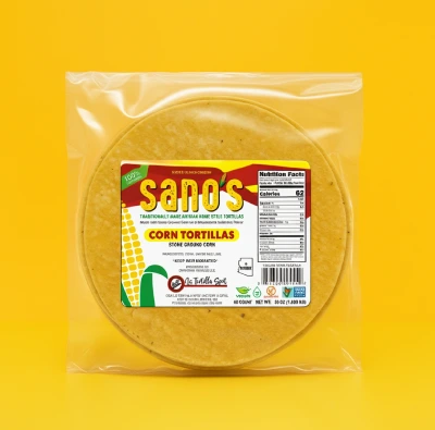 Packaged homemade gluten free yellow corn tortillas, 40 count