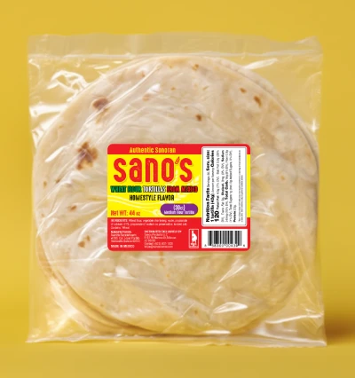 Package of Sonoran flour tortillas (30 count) – authentic Mexican homestyle tortillas. Produced by Orendain Brands