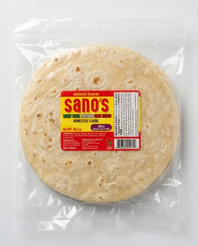Medium homemade wheat flour tortillas 30 count packaged in a plastic bag, soft Sonoran style flour tortillas