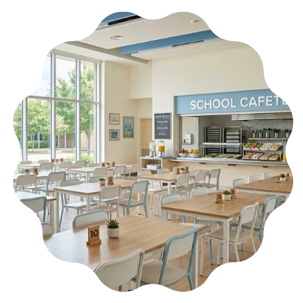 School cafeteria dining area representing institutional food supply for schools, cafeterias, and public sector facilities