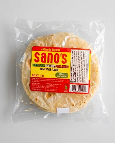 Small wheat flour tortillas street taco size 20 count packaged in a plastic bag, authentic Sonoran flour tortillas